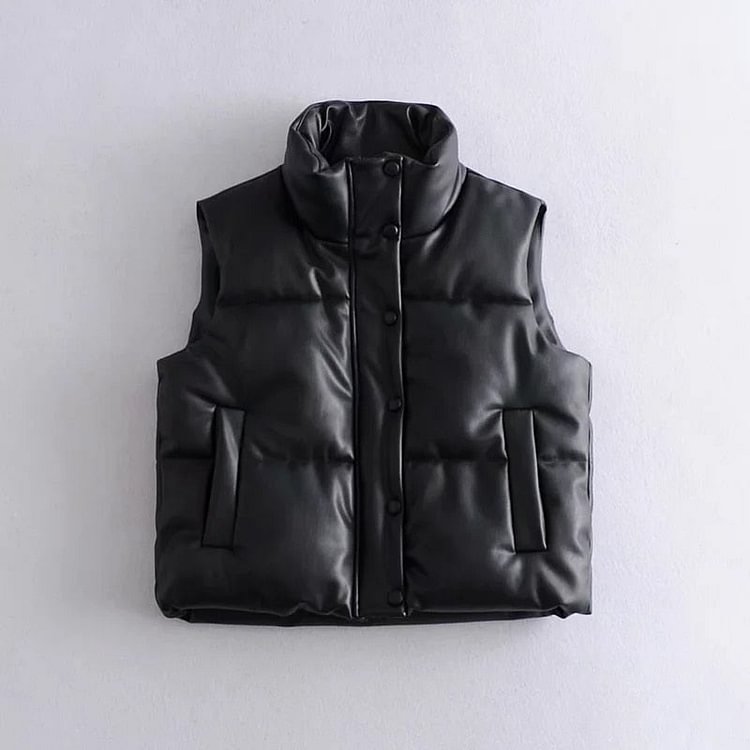 fashion PU Faux leather jacket women sleeveless thick coat streetwear spring winter zipper ZA coat - BlackFridayBuys