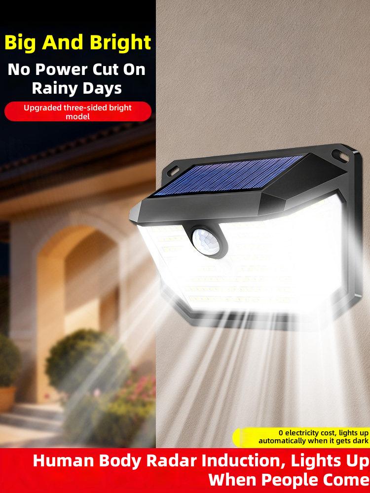Solar Powered Motion Sensor Wall Light with Human Body Radar Induction and Three-Sided Bright Illumination