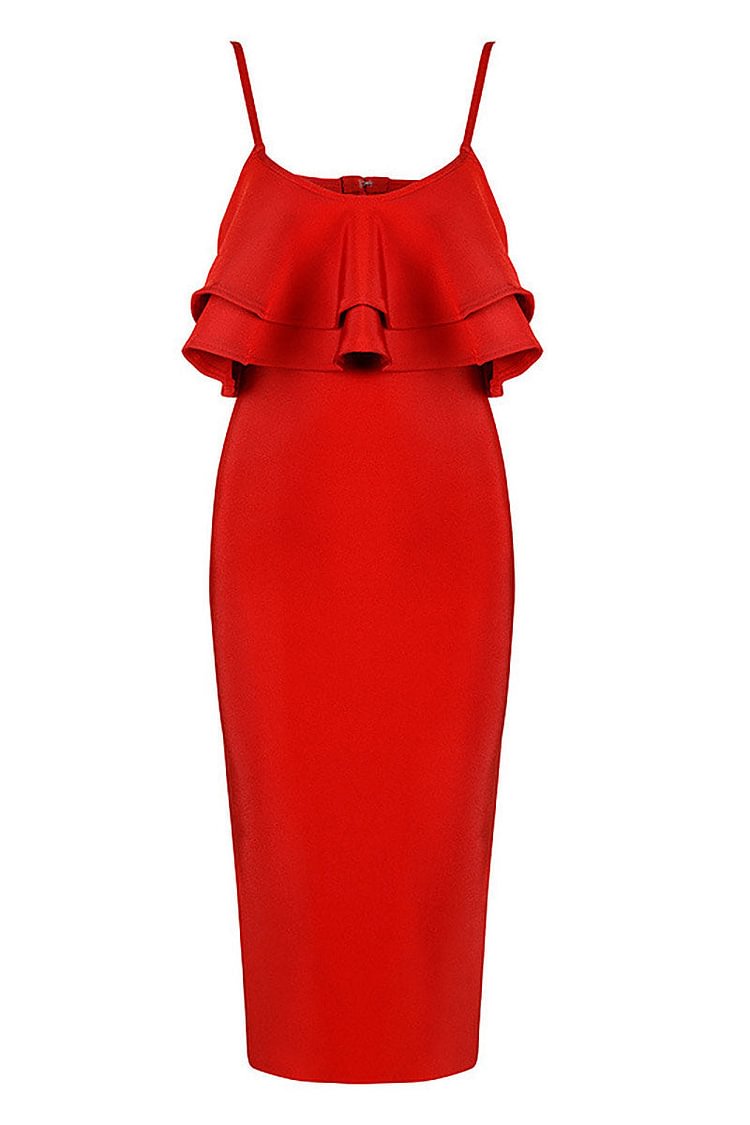Red Slit Spaghetti Straps Bandage Tight Dress - Chicaggo