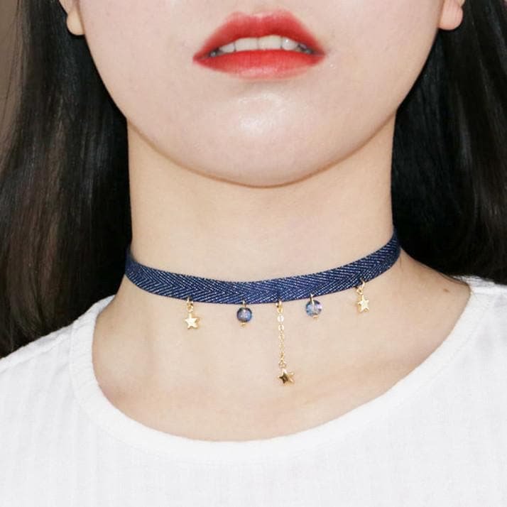 Navy/Black/Pink Kawaii Star Space Choker SP1812405