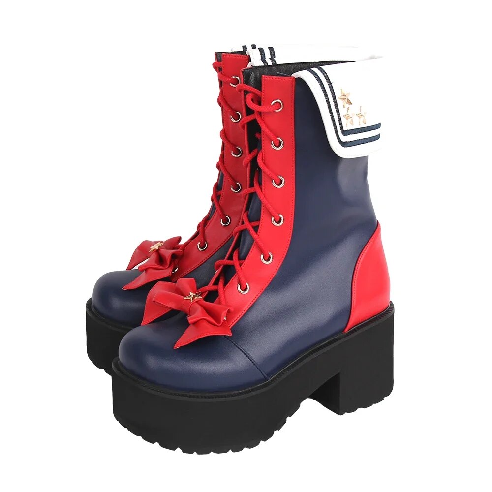 VCshoesMori Girl Women Motorcycle Punk Boots Lady Lolita Boots Woman College Style High Heels Pumps Platform Shoes 8cm