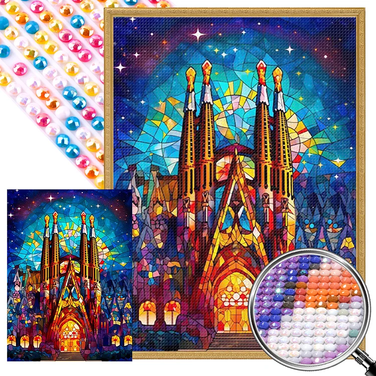 Stained Castle Glass Painting 40*55CM (Canvas) AB Round Drill Diamond Painting gbfke