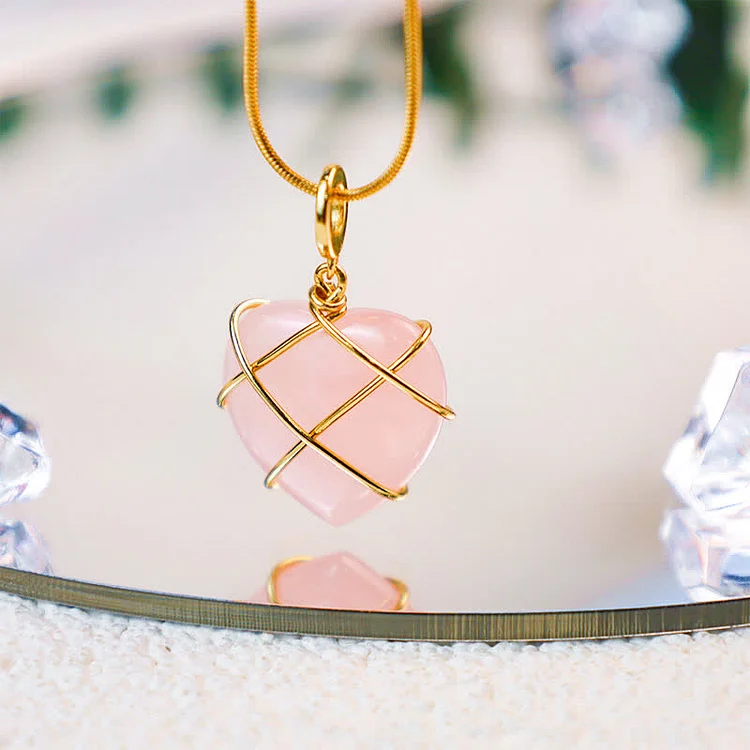 Olivenorma Rose Quartz Heart Shape Gemstone Necklace