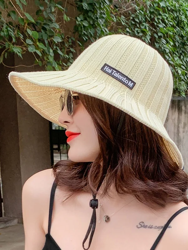 Pure Color Jacquard Letter Knitting Sun Protection Hat