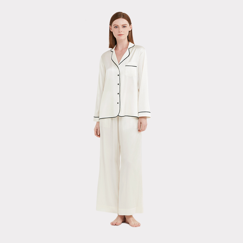 22 Momme Ensemble de pyjama en soie Blanc Cool- SOIE PLUS