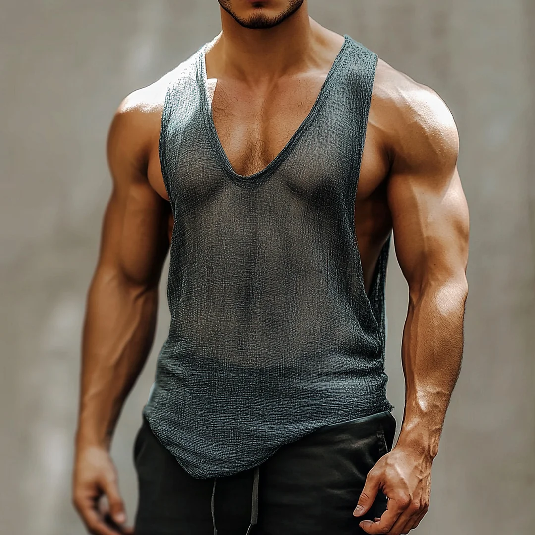Men's Lightweight Knitted Casual Solid Color Sleeveless Tank-inspireuse