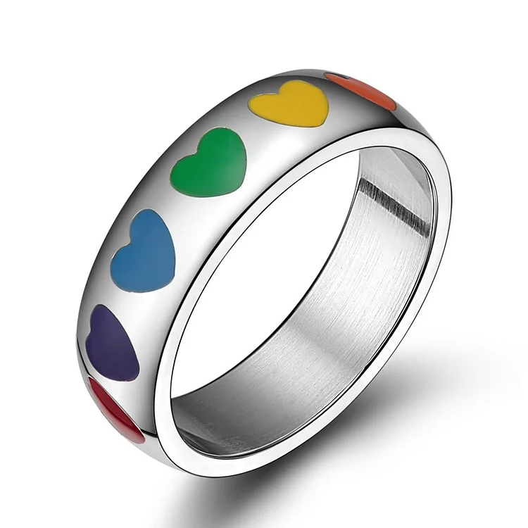 Rainbow Heart Ring LGBT Pride Couple Gifts
