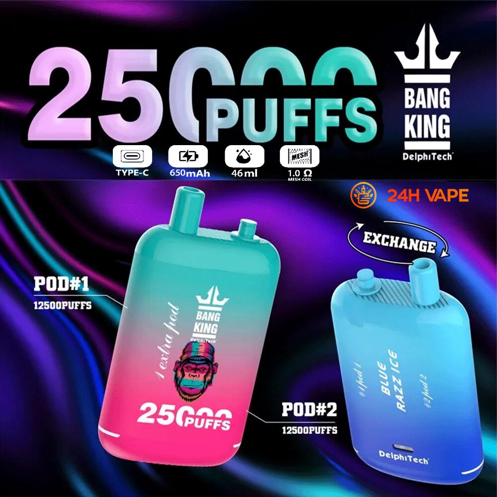 Bang King 25000 Puffs 0% 2% 3% 5% Nicotine Double Warehouser Disposable Vape Pod(Box of 3) mysite fumotvapeshop