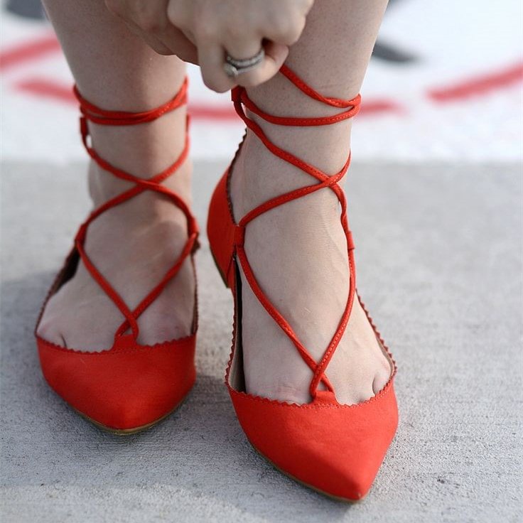 Dark Orange Strappy Shoes Lace up Suede Comfortable Flats |FSJ Shoes
