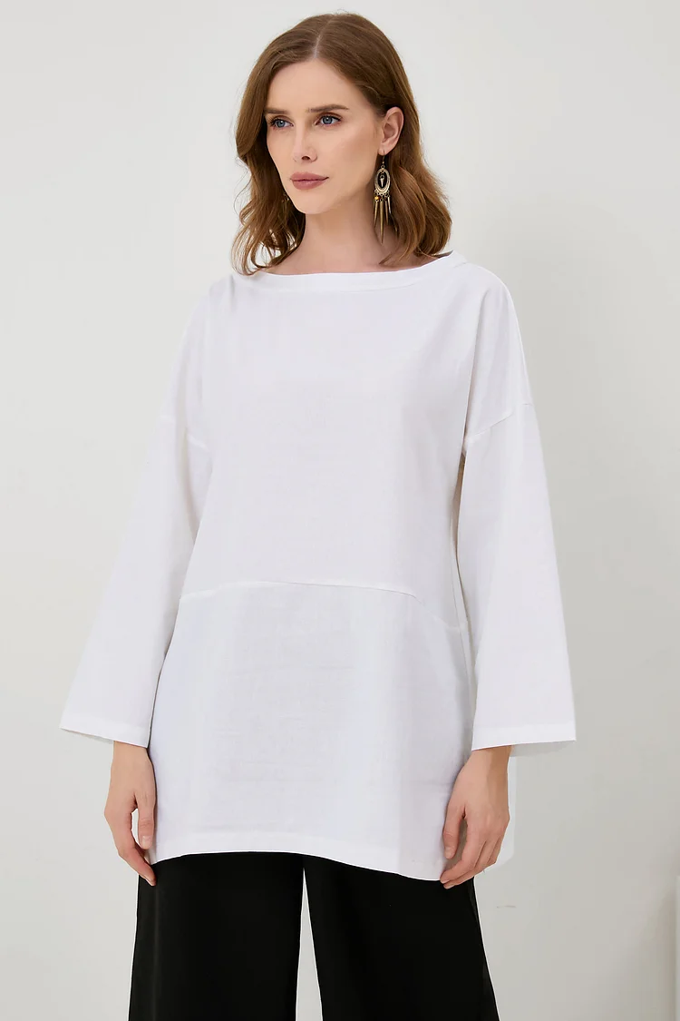 Cotton And Linen Boat Neck Shirt[ Pre Order ]