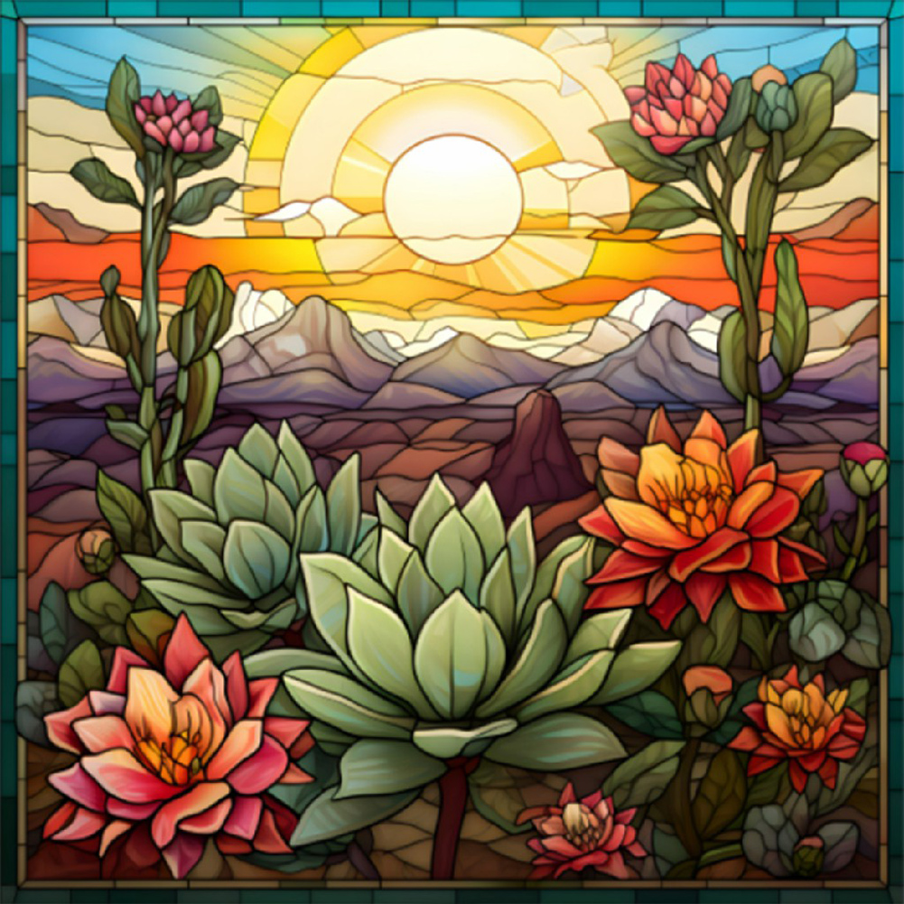 Diamond Painting - Full Round - Cactus Flower Stained Glass(30