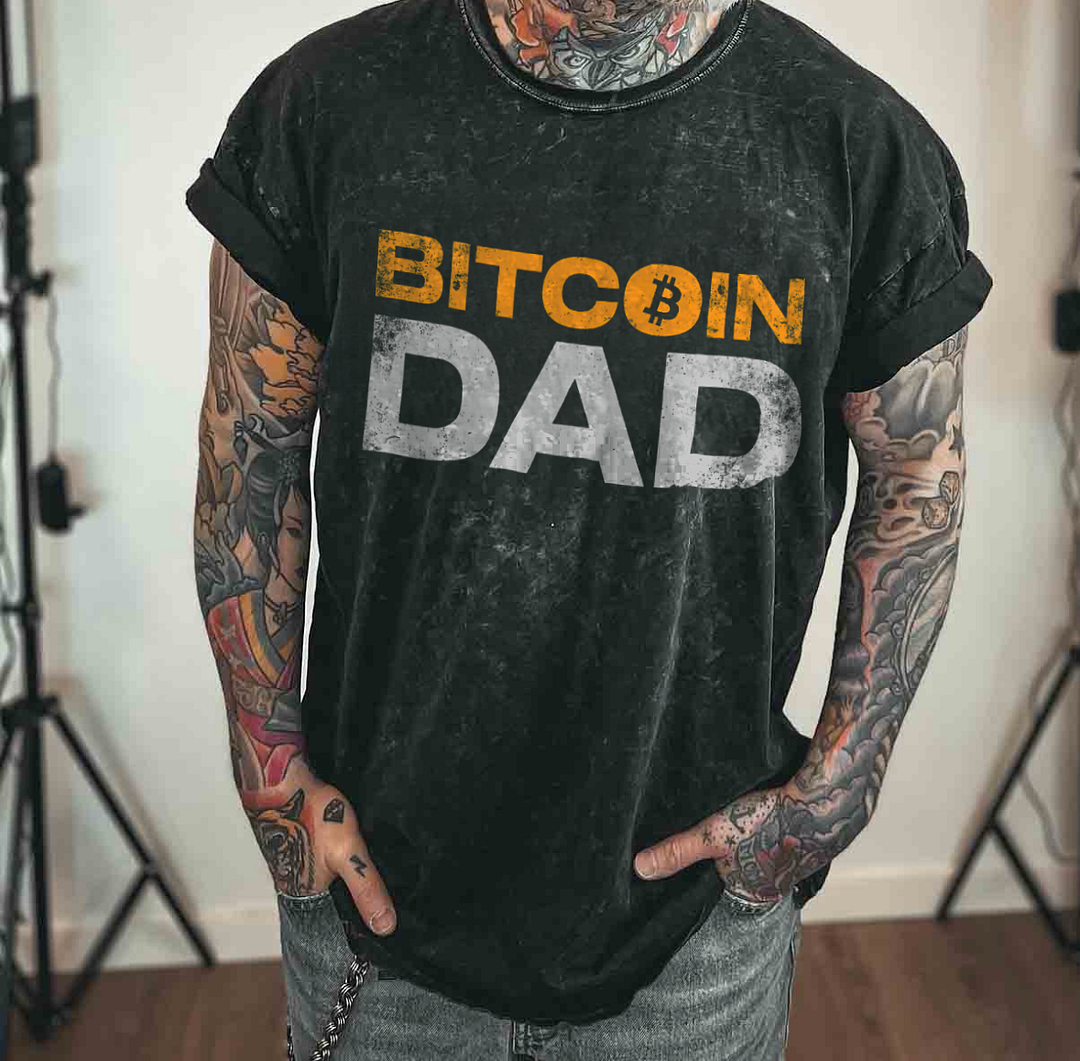 Bitcoin Dad Printed Oversize Washed T-Shirt - Devcarry