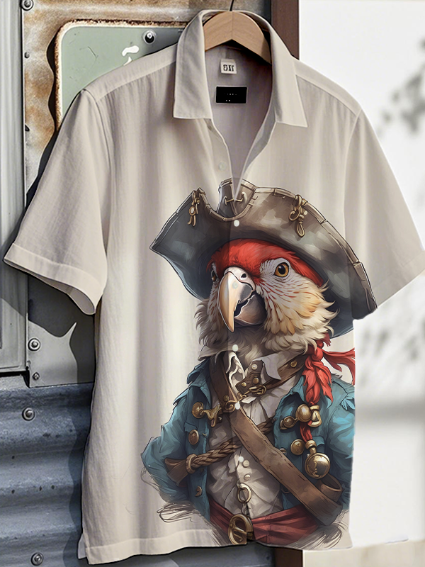 Men's Pirate Parrot Art Print Short Sleeve Shirt