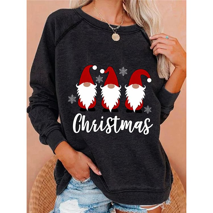 Christmas Cartoon Print Loose Sweatshirt