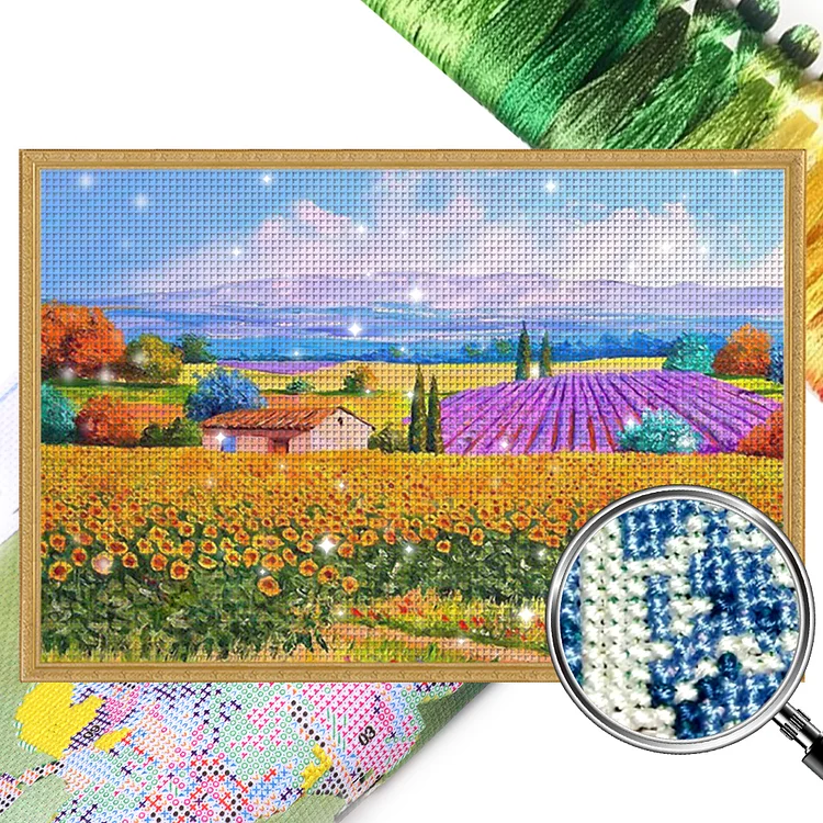 Sunflower Pastoral Landscape (80*58cm) 11CT Stamped Cross Stitch gbfke