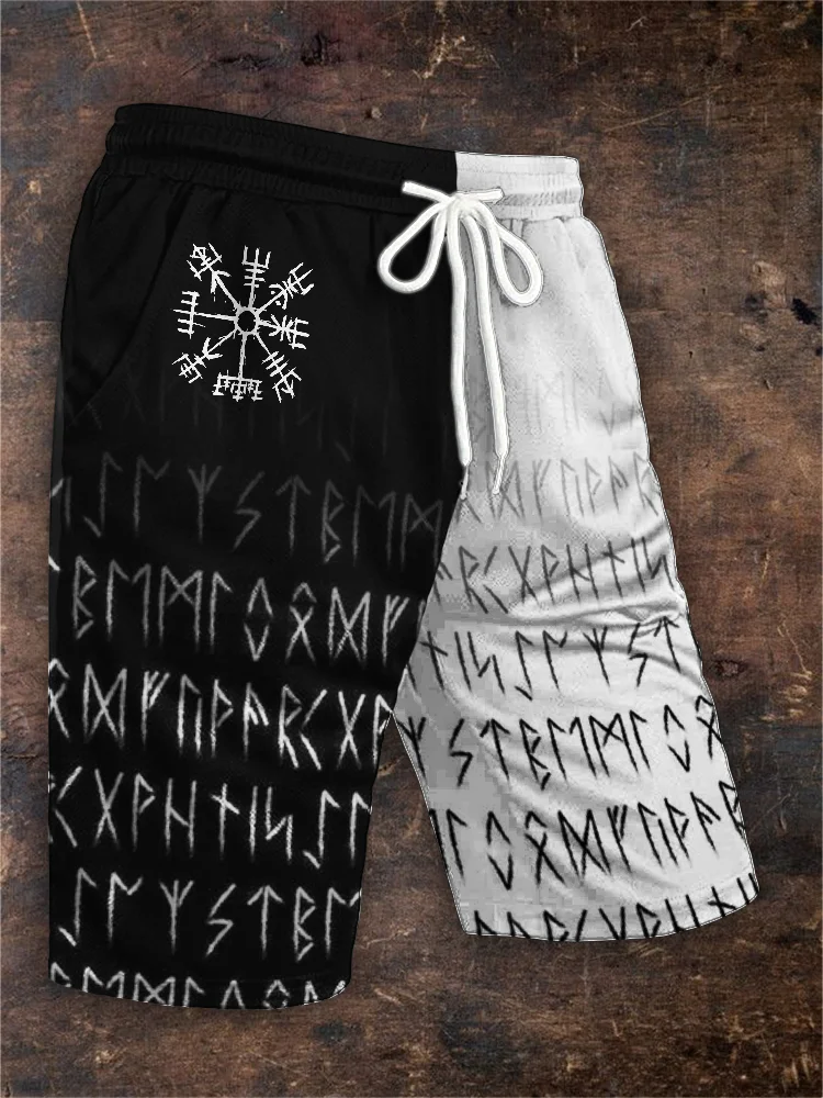 Broswear Men's Viking Vegvisir & Runes Contrast Color Drawstring Shorts