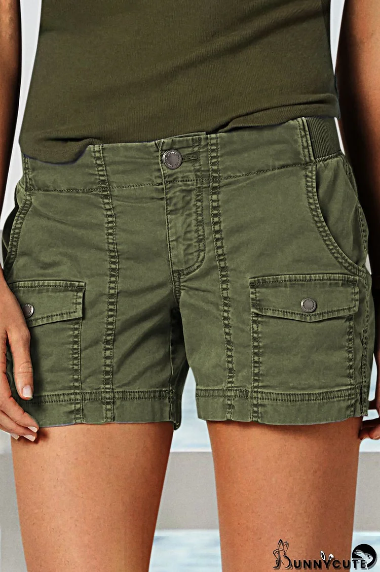 Solid Flap Pocket Low Waist Cargo Shorts