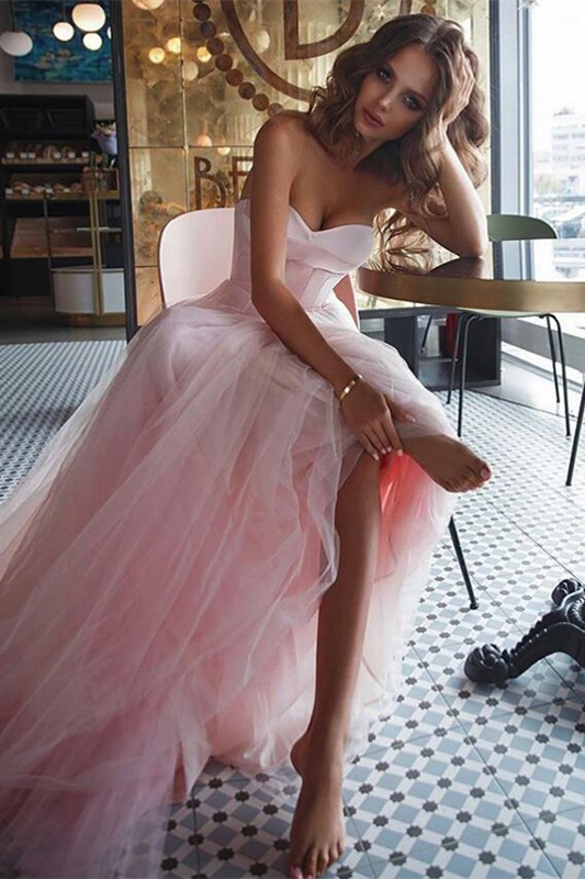 Dresseswow Pink Sweetheart Prom Dress Tulle Long On Sale