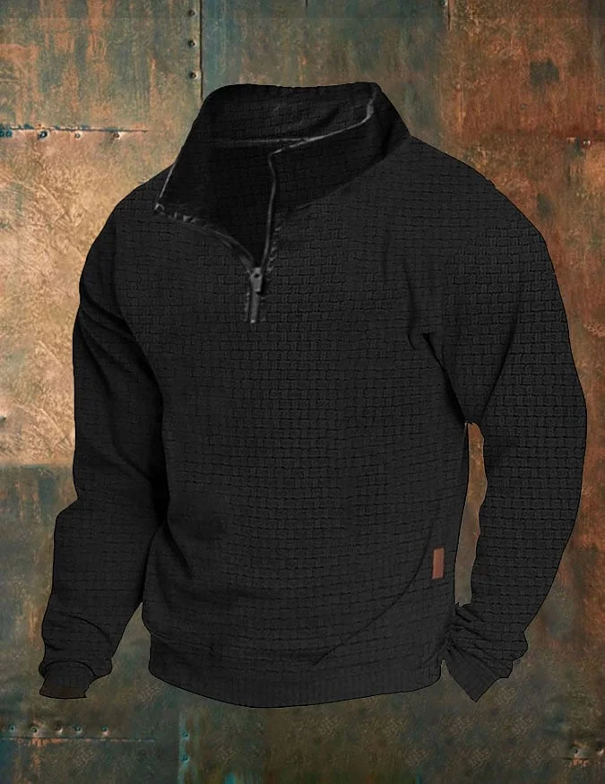 Men's Outdoor Waffle Stand Collar Sweatshirt