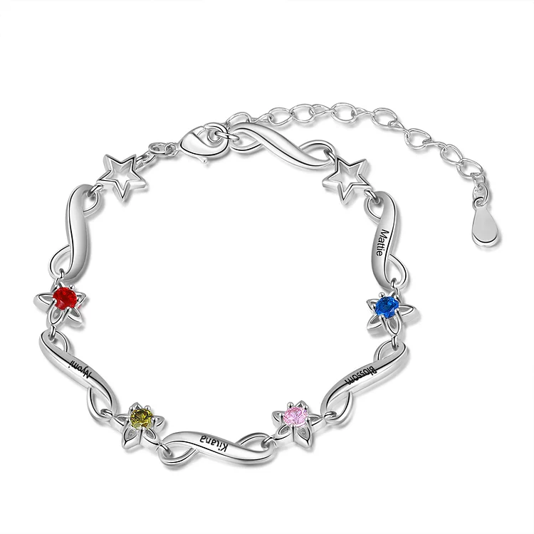 Infinity Bracelet Personalized Customization with 4 Birthstones