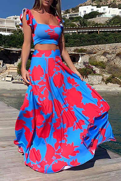 Elegant Print Strap Design Strapless Sleeveless Two Pieces - Life is Beautiful for You - SheChoic