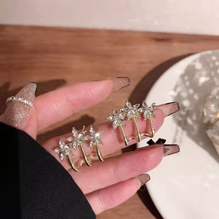 Three Flower Diamond Earrings