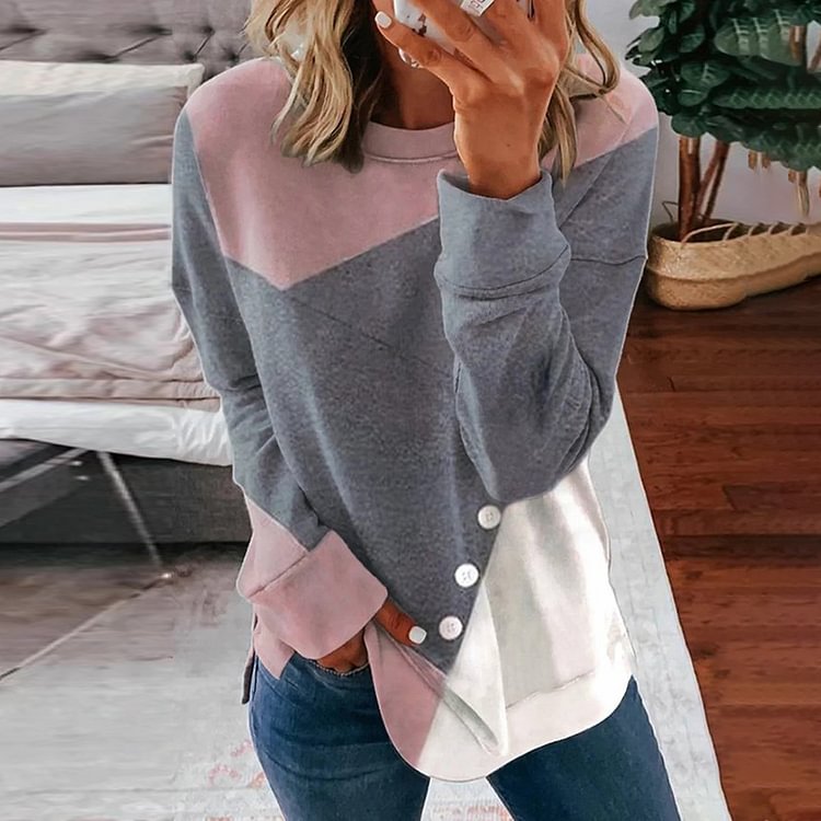 Comstylish Casual Color Block Paneled Pullover Sweatshirt