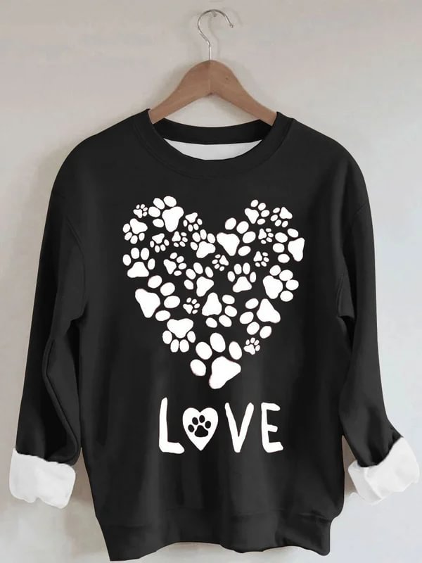 Women's Dog Paw Print Long Sleeve Crew Neck Sweatshirt