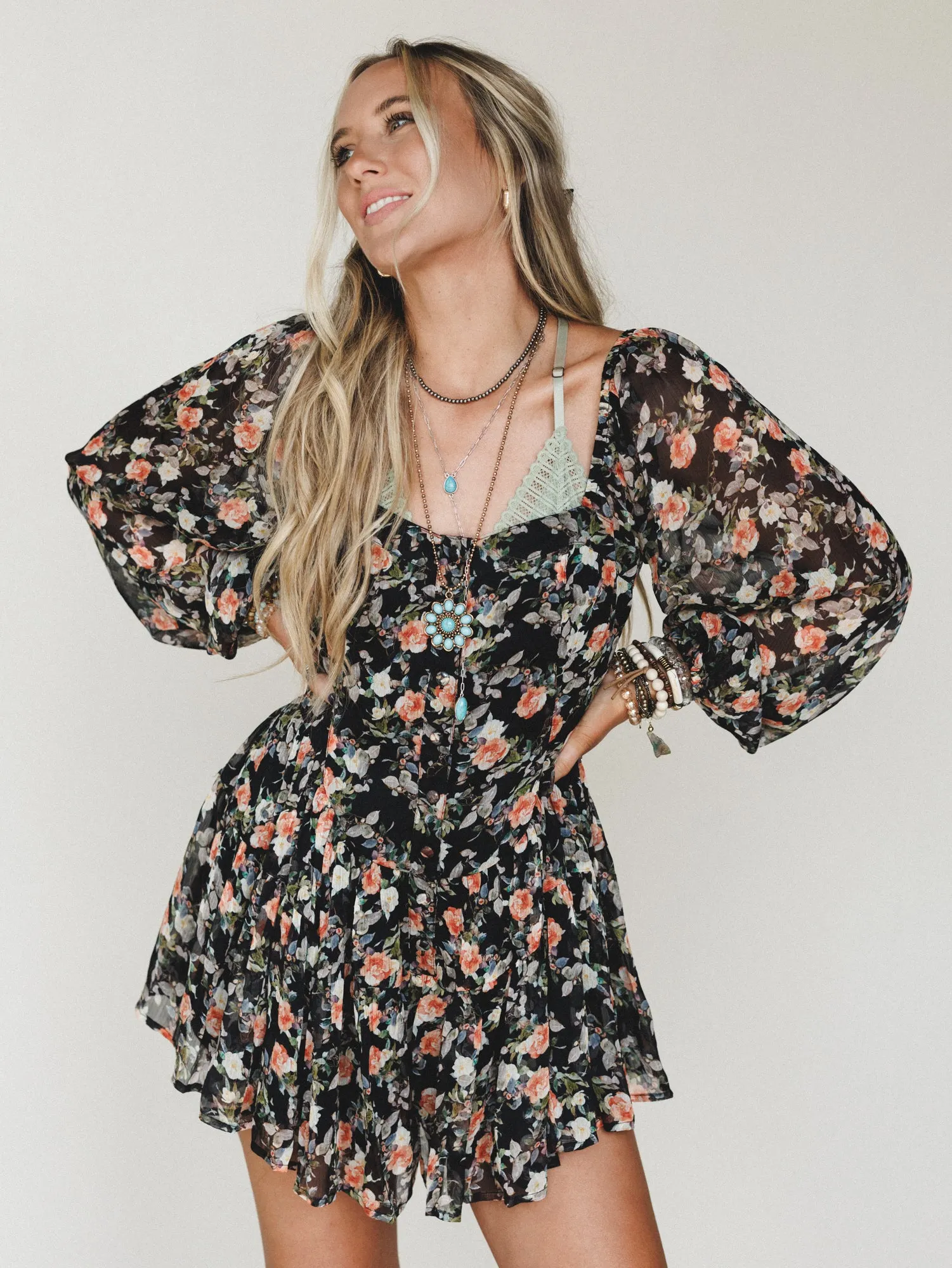 Wildflower Letters Romper - Black