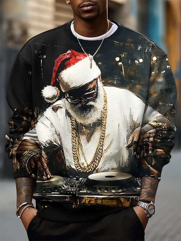 Men's Hip Hop Christmas DJ Print Casual Sweatshirt
