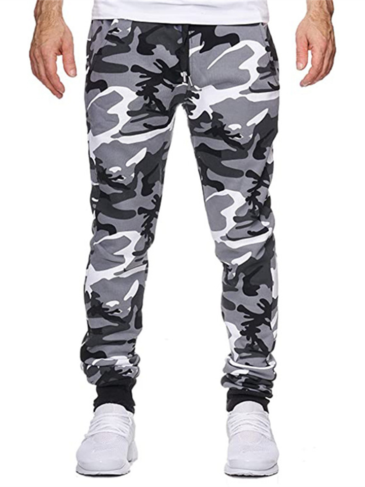 New Men's Casual Camouflage Mid-waist High Elastic Print Stretch Fabric Sports Jogging Trousers
