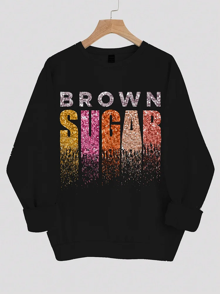Women's Brown Sugar Print Cotton Long Sleeve T-Shirt Thin Sweatshirt