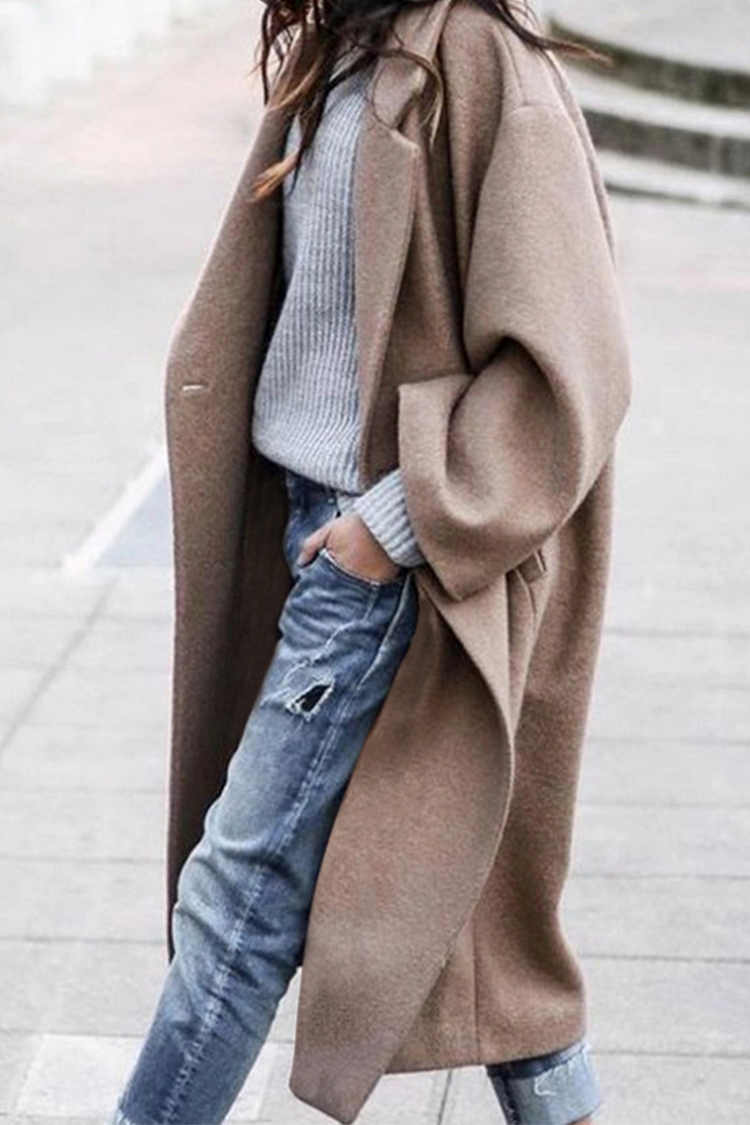 Fashion Casual Solid Split Joint Buttons Turndown Collar Outerwear - Life is Beautiful for You - SheChoic