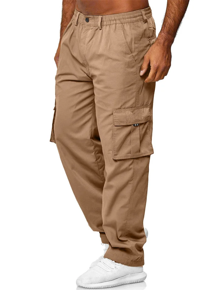 Men's Cargo Pants Work Pants Elastic Waist Multi Pocket Straight Leg Plain Sports Outdoor Cotton Blend Simple Casual Navy ArmyGreen-JRSEE