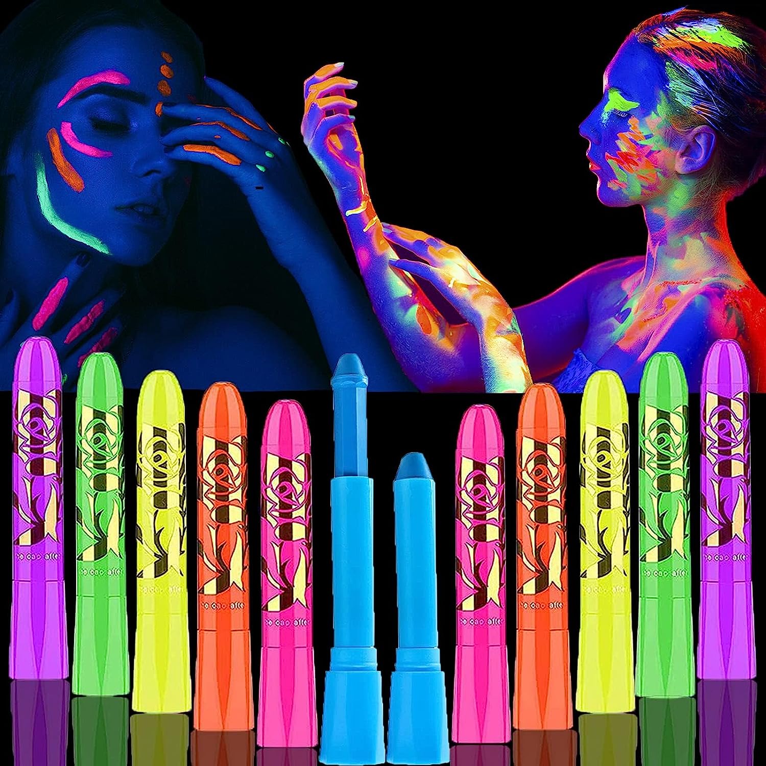 Glow Pop In Dark Face And Neon Face & Body Paint Crayon Kit And Makeup  Markers