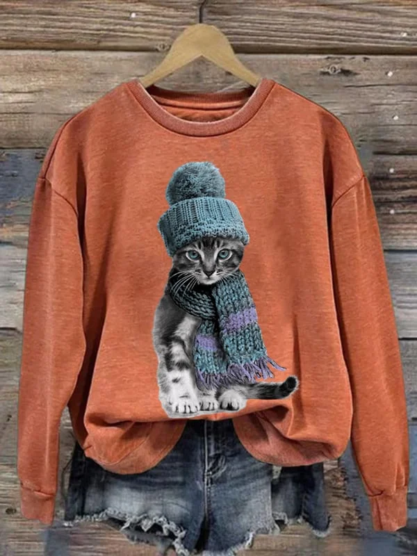 Women's Cat Print Casual Sweatshirt