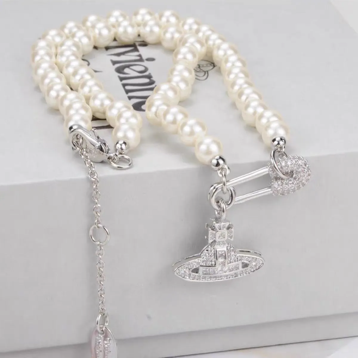 Vivienne Westwood Paperclip Saturn Pearl Necklace