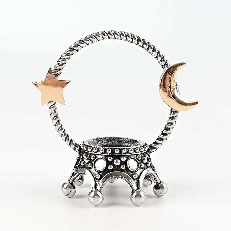 3" Metal Crown Design with Moon Star Decoration Stand Holder