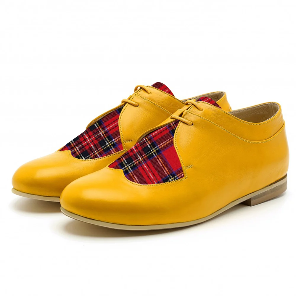 Yellow Closed Toe Flat Lace Up Oxford Shoes Nicepairs