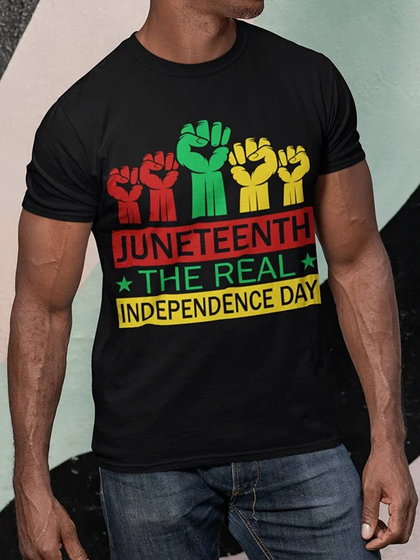 Men's Juneteenth The Real Independence Day Fist Print T-Shirt