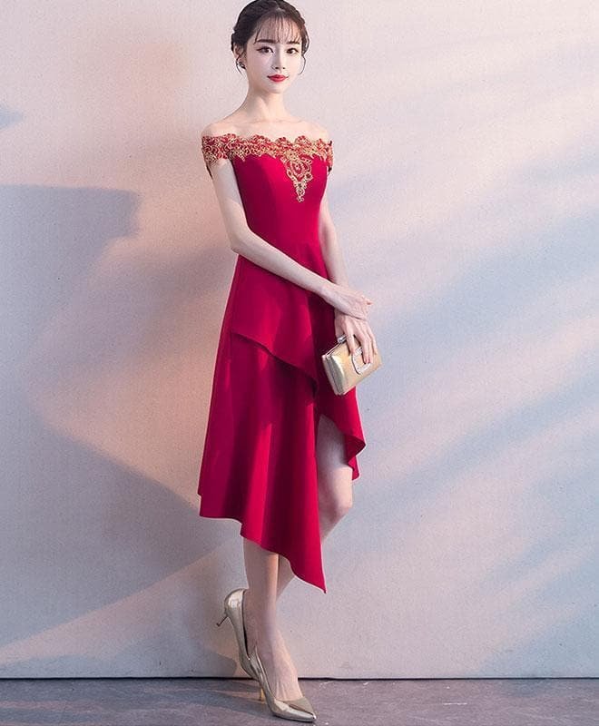 Burgundy Lace Short Prom Dress, Burgundy Homecoming Dress