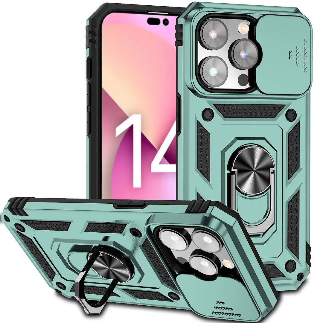 Armor Phone Case With Lens Protection Push Window And Magnetic Rotating Bracket For IPhone 14/14 Pro/14 Pro Max/14 Plus/13/13 Pro/13 Pro Max/15/15 Plus/15 Pro/15 Pro Max