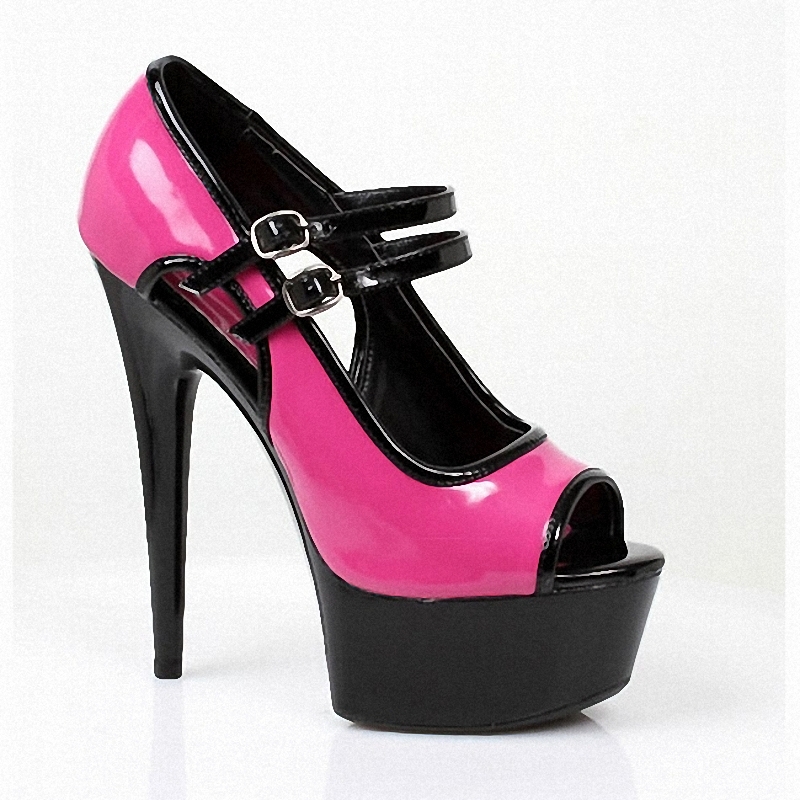 VCshoes Fetish 6Inch Strip Thin High Heel Exotic Platform Sandals Women 15cm Pumps Rosy Red Patchwork Peep Toe Pole Dance Shoes
