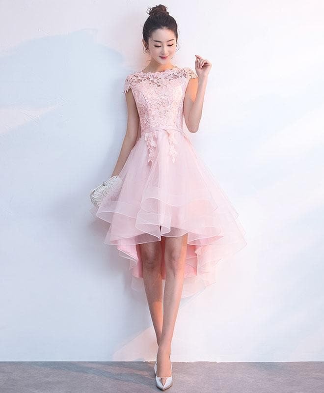 Pink Tulle Lace Short Prom Dress, Pink Tulle Homecoming Dress
