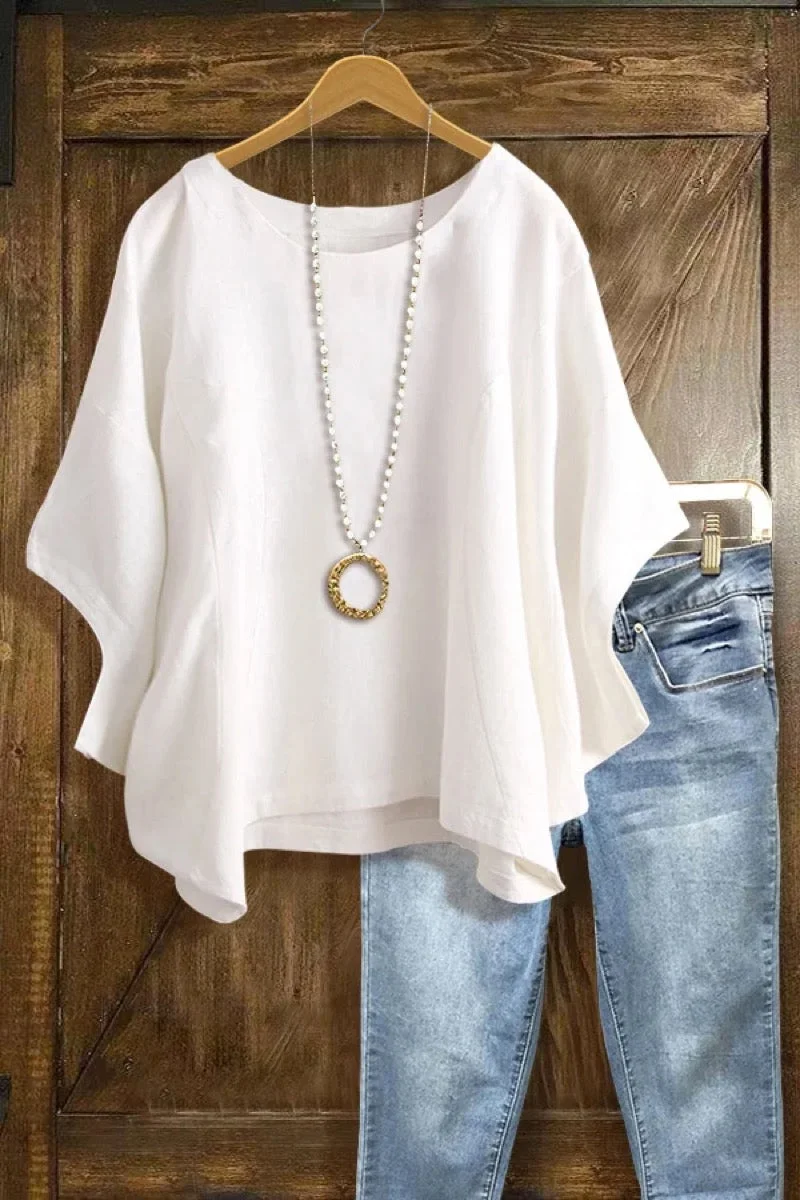 Simple White Batwing Loose Top