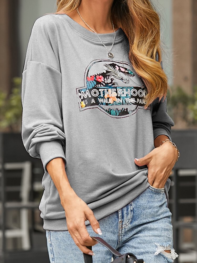 Cartoon Letters Print O-neck Long Sleeve Casual Sweatshirt For Women