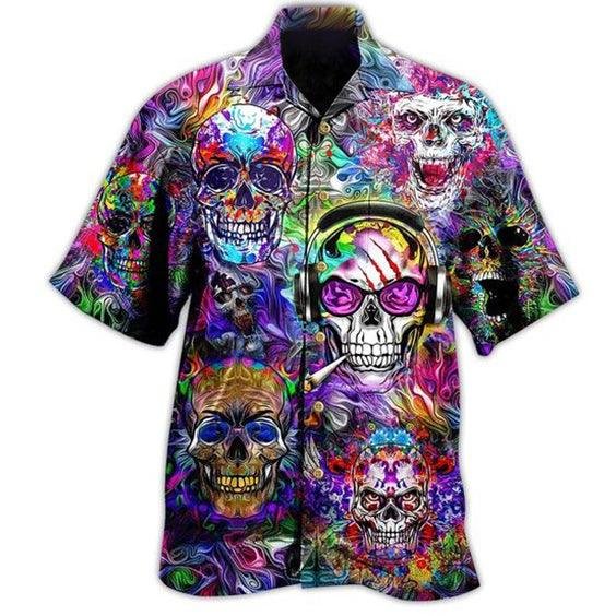 Skull Creative Print Fashion Casual Men's Shirt