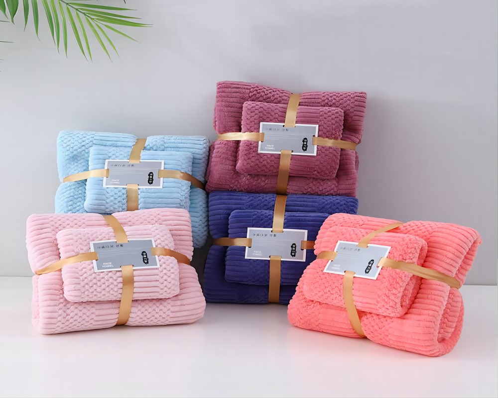 coral velvet bathtowel towel set
