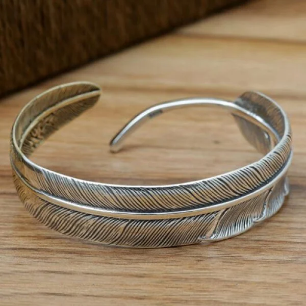 Sterling Silver Two-Tone Feather Cuff Bracelet