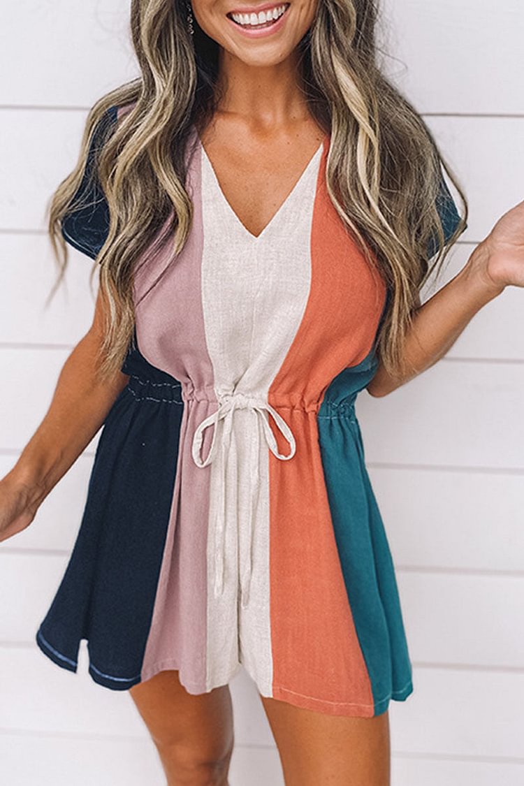 Fashion Casual Striped Split Joint V Neck Loose Jumpsuits - Life is Beautiful for You - SheChoic